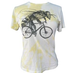 American Apparel Bee On A Bike Custom Bleach Yellow T Shirt XS Y2K Boho Gorpcore